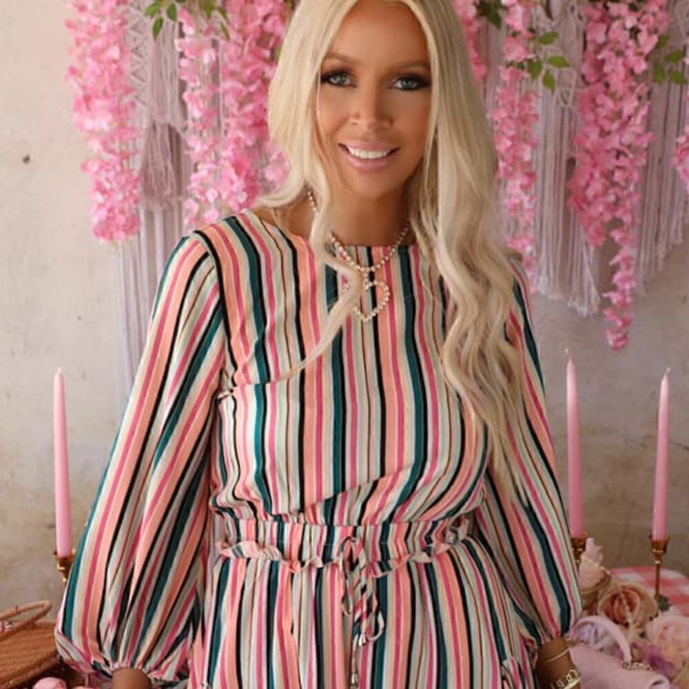 Striped High Waisted Mini Dress, M - Picture 3 of 8